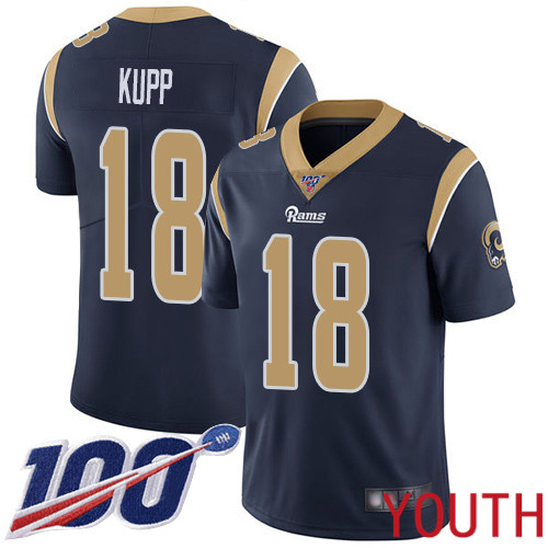 Los Angeles Rams Limited Navy Blue Youth Cooper Kupp Home Jersey NFL Football #18 100th Season Vapor Untouchable
